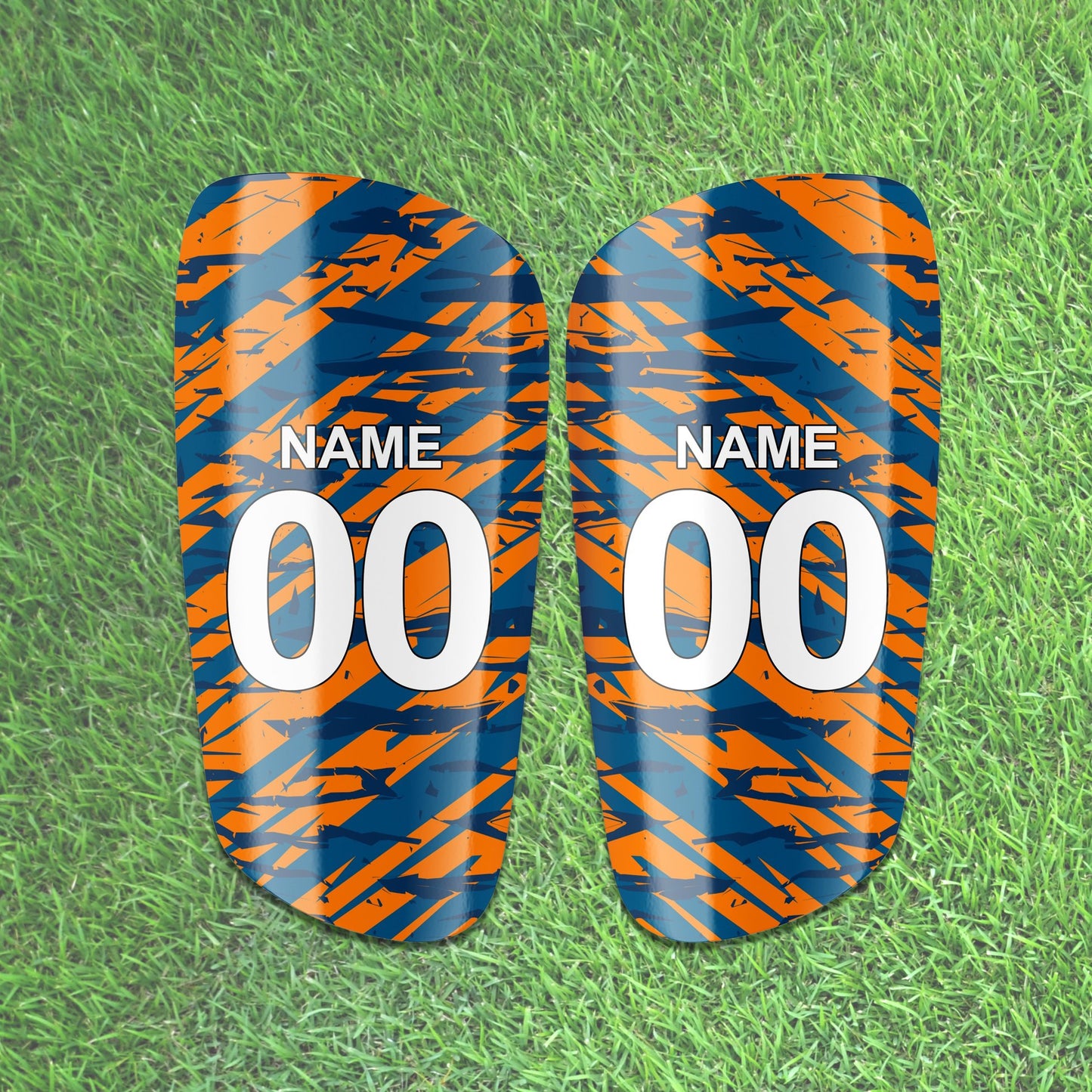 Champion's Guard Personalised Shin Pads in Orange and Blue - Noons UK