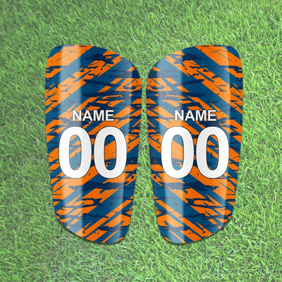 Champion's Guard Personalised Shin Pads in Orange and Blue - Noons UK