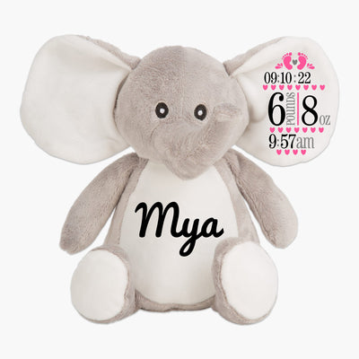 Elephant Teddy with Birth Personalisation - Noons UK