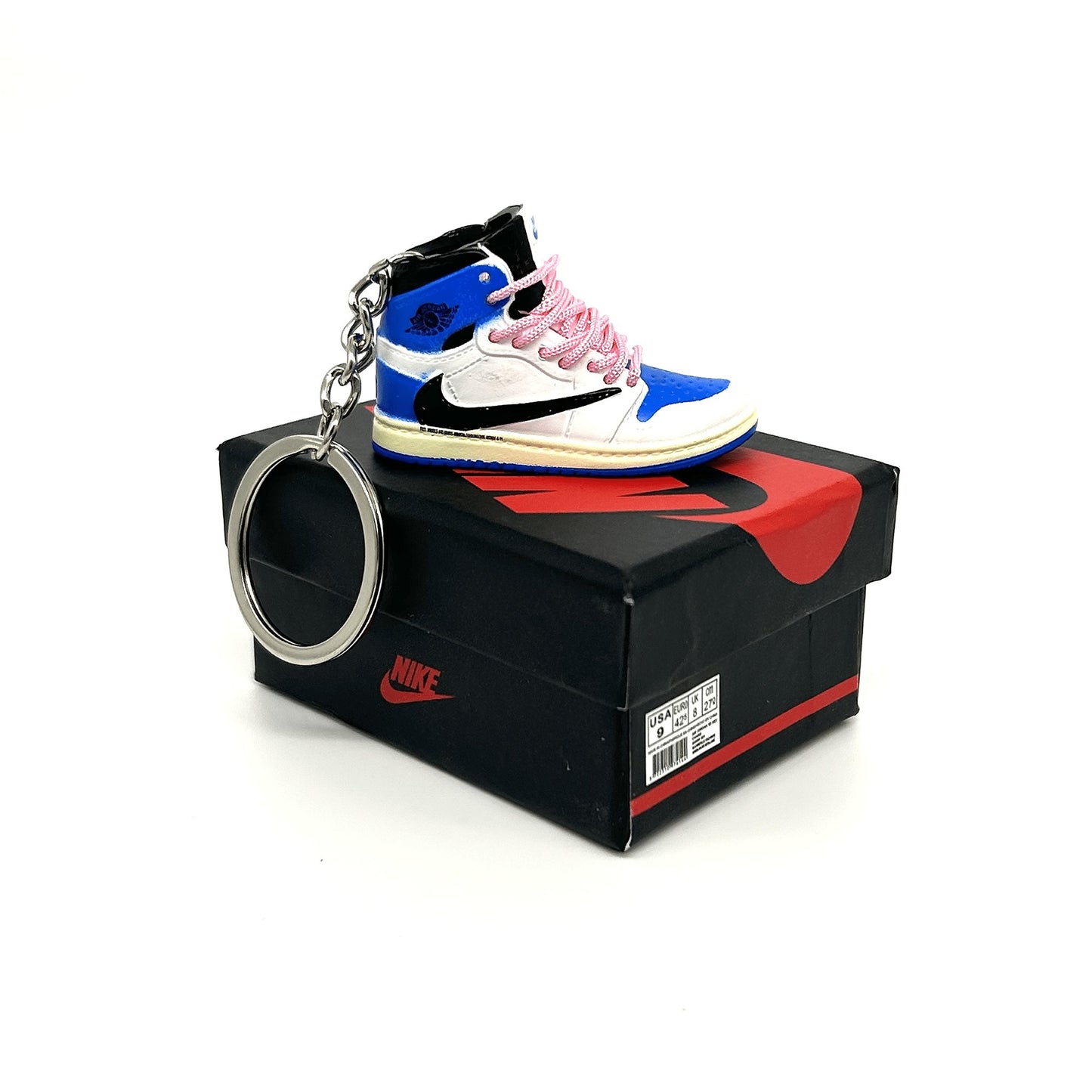 Mini 3D Jordan Sneaker Keyring - Blue with Pink Laces - Noons UK