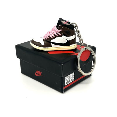 Mini 3D Jordan Sneaker Keyring - Brown with Pink Laces - Noons UK